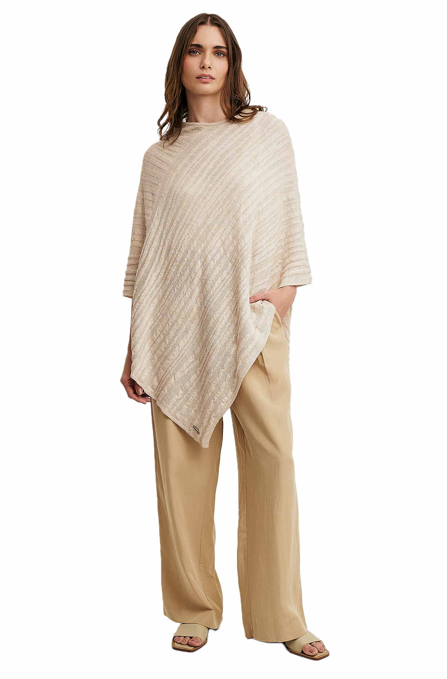 Alpaka Poncho WASABI aus Baby Alpaka Eco & Bio-Baumwolle