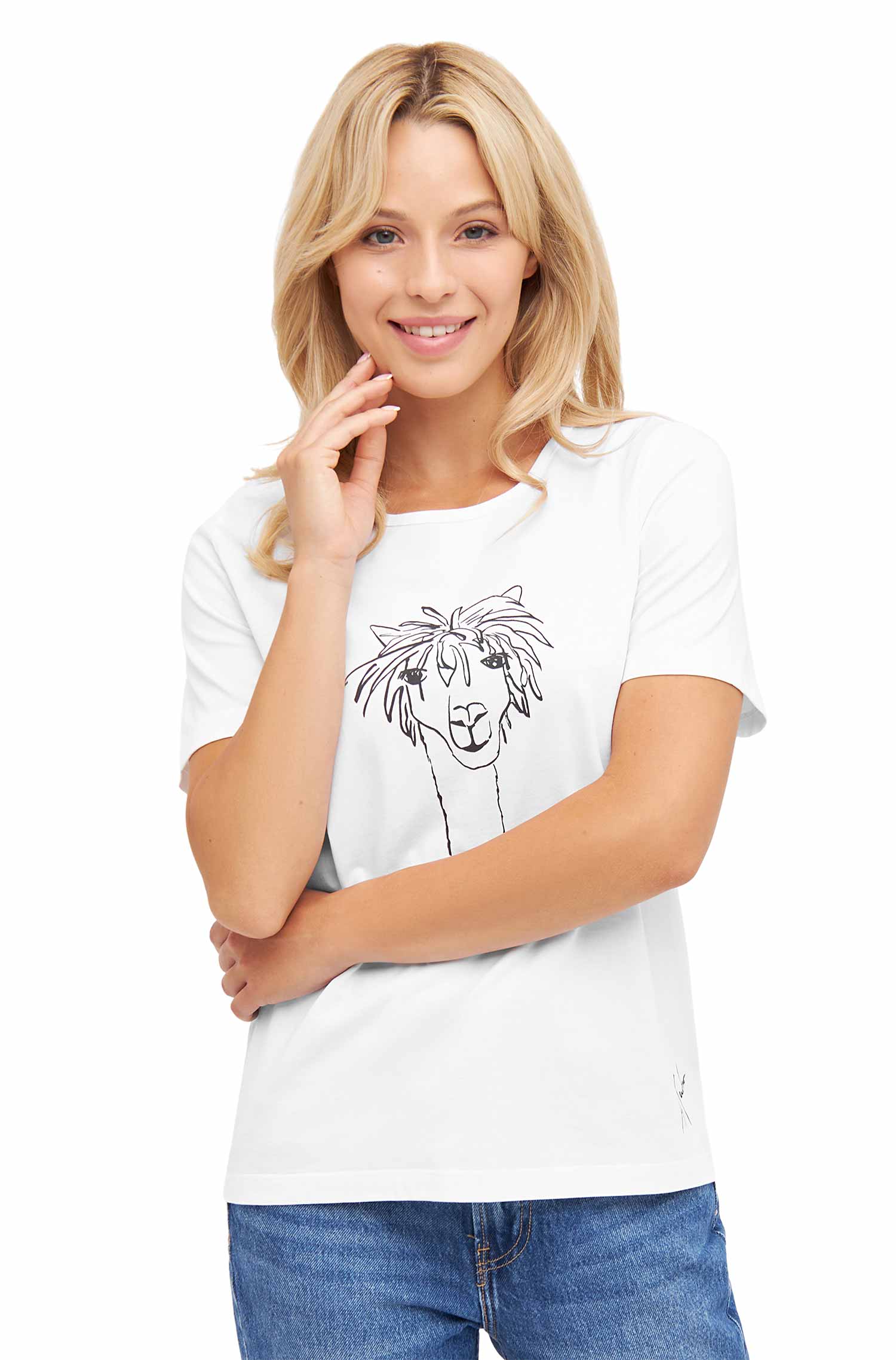 T-shirt pour femme RASSI avec motif alpaga en coton Pima 100% biologique