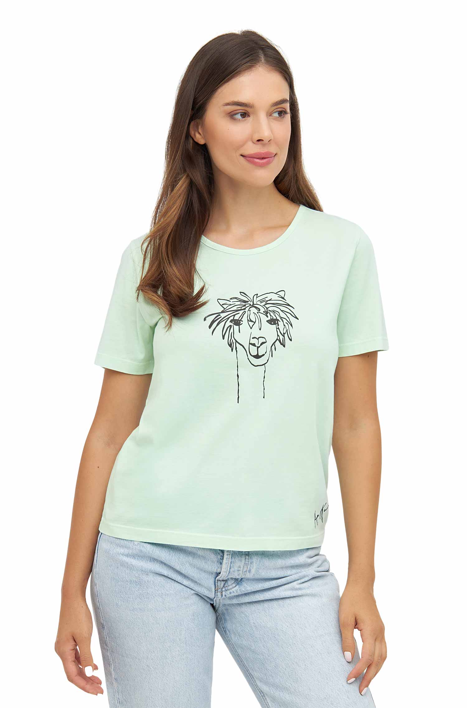 Women's T-shirt RASSI with alpaca motif made of 100% organic Pima cotton