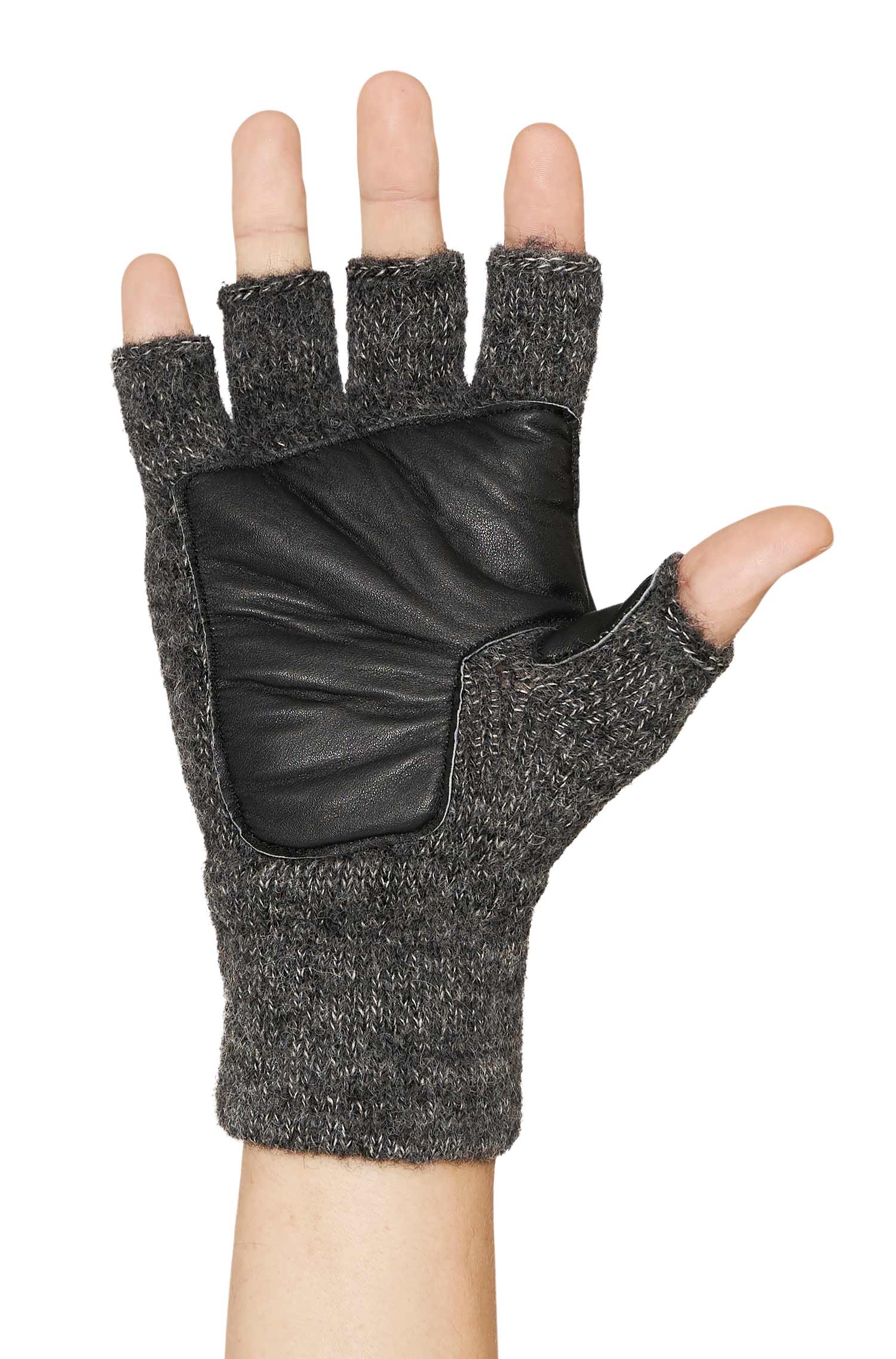 Fingerless gloves with leather palm MACHA