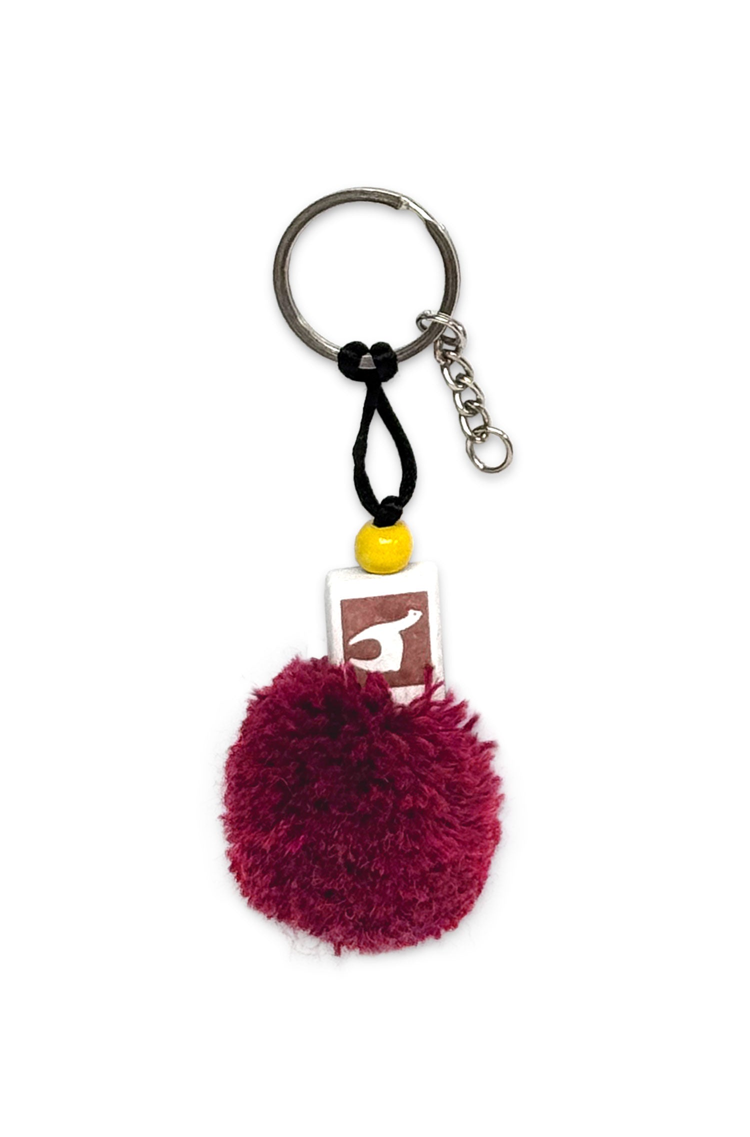 Flauschiger APU KUNTUR Schlüsselanhänger mit Baby-Alpaka-Wollbommel & Keramikdetail