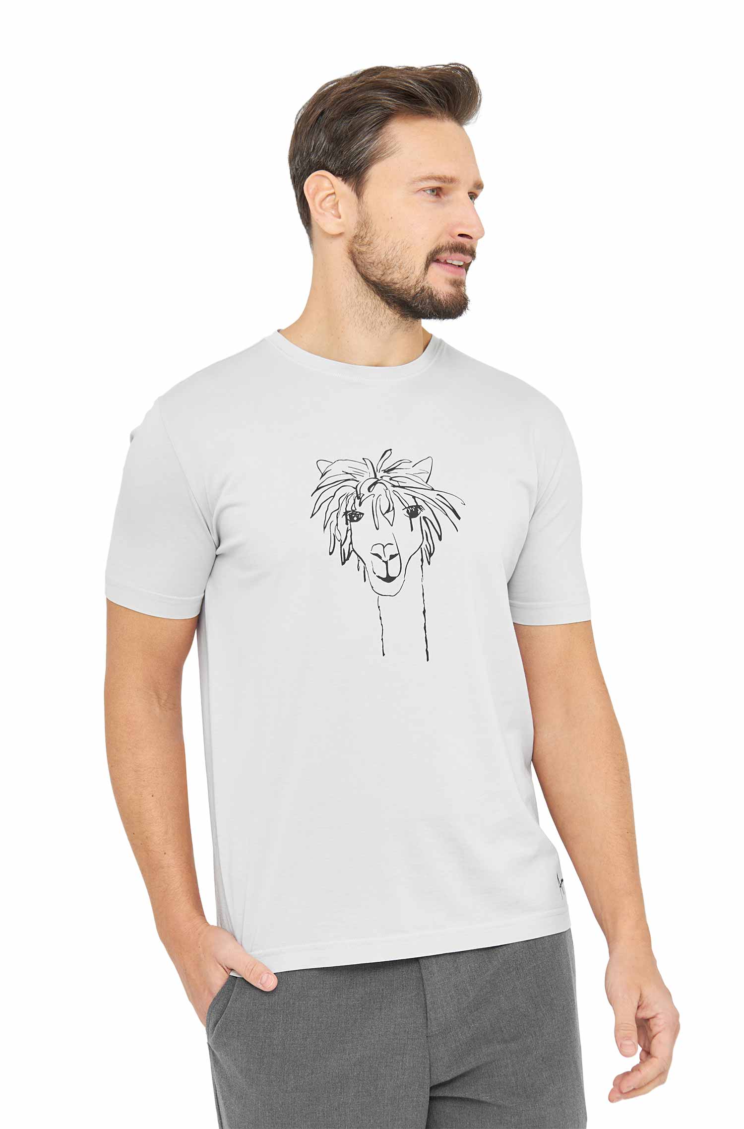 T-shirt pour homme RASSI avec motif alpaga en 100% coton Pima biologique