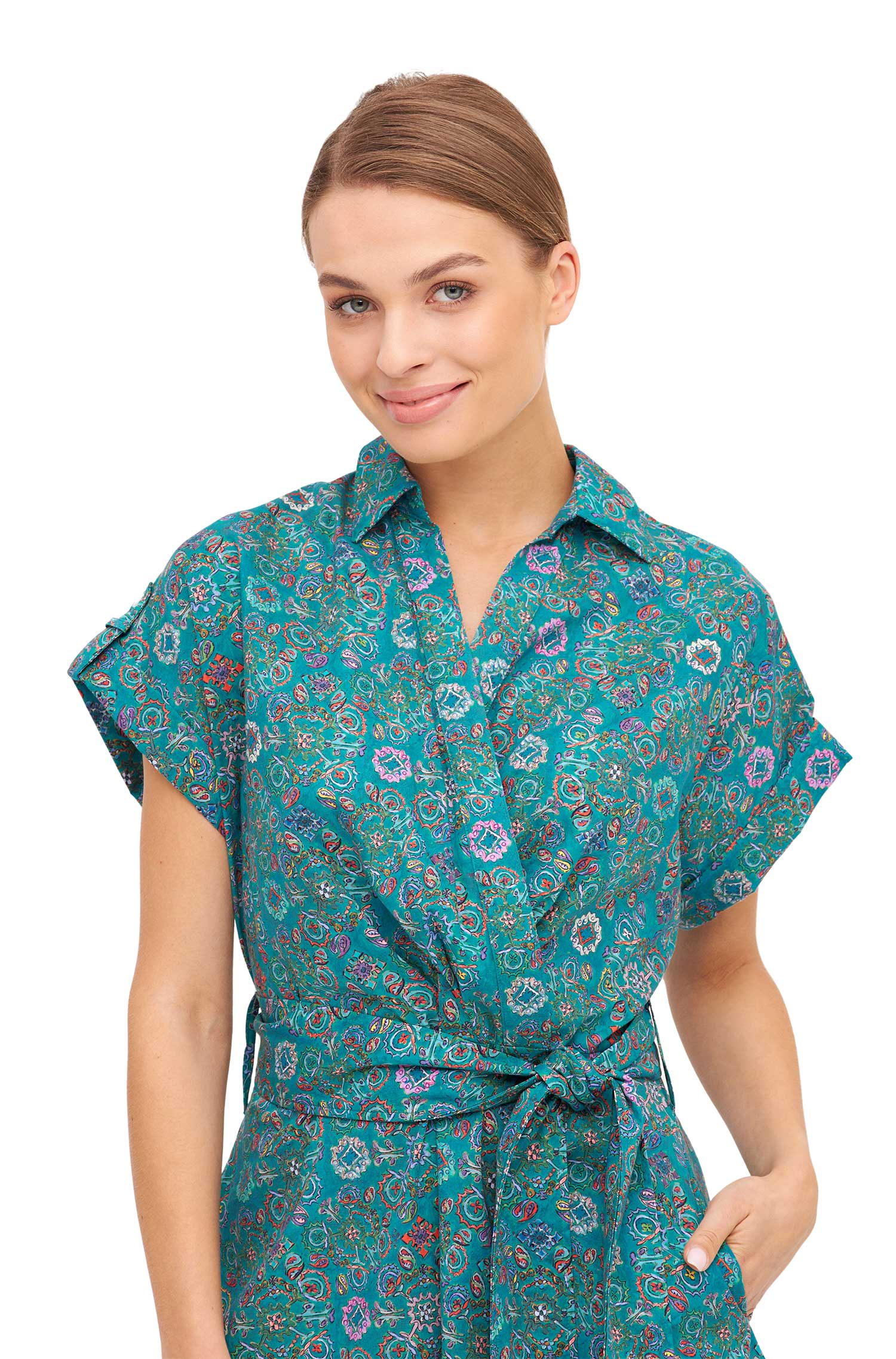 Kleid FLORAL ETHNO in Wickeloptik aus Bio-Pima-Baumwolle