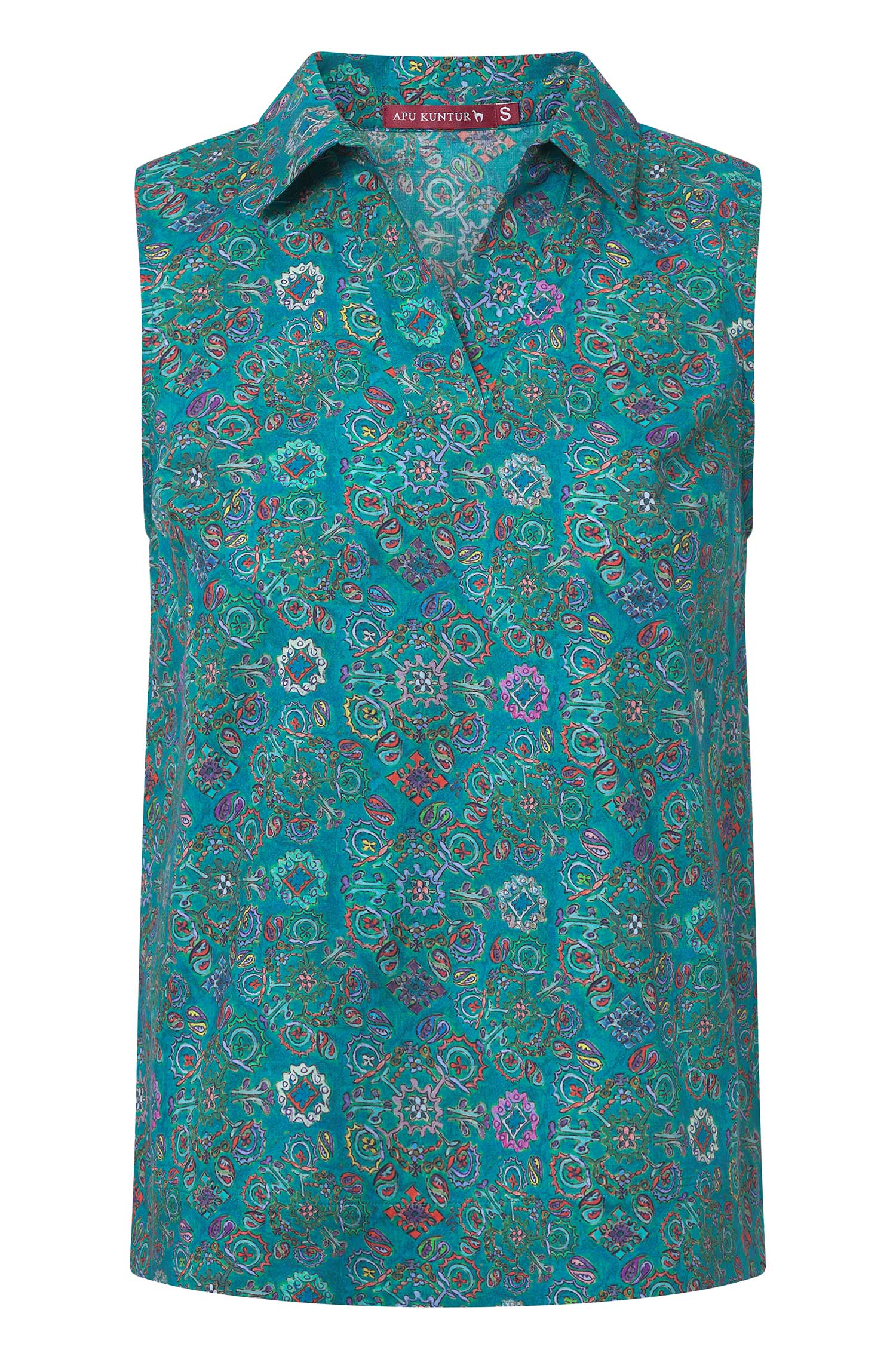Ärmellose Bluse FLORAL ETHNO aus Bio-Pima-Baumwolle