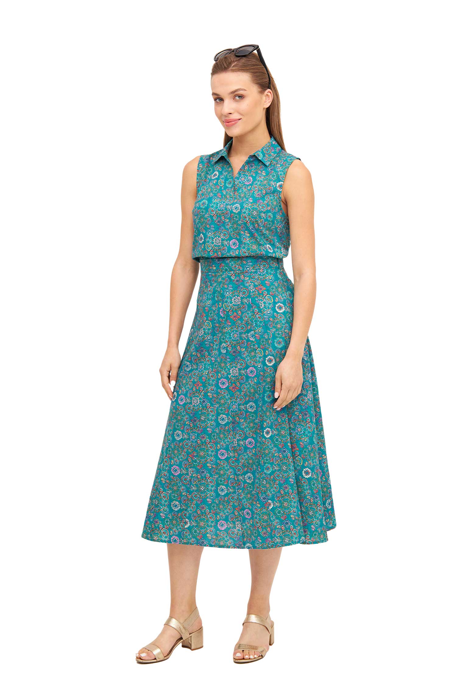 Ärmellose Bluse FLORAL ETHNO aus Bio-Pima-Baumwolle