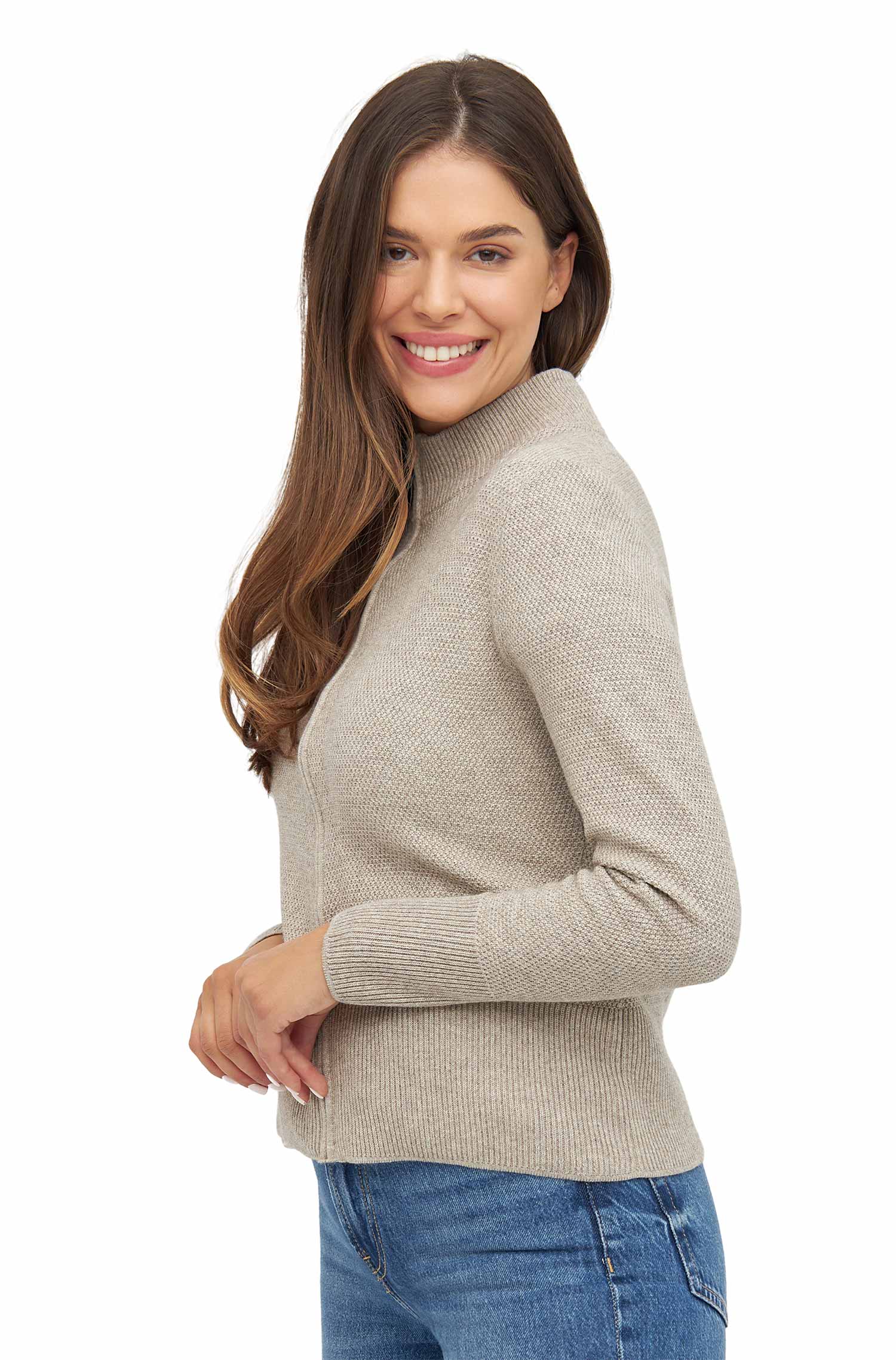 Strickjacke ALAYA mit Zipper aus Baby-Alpaka-Baumwoll-Mix