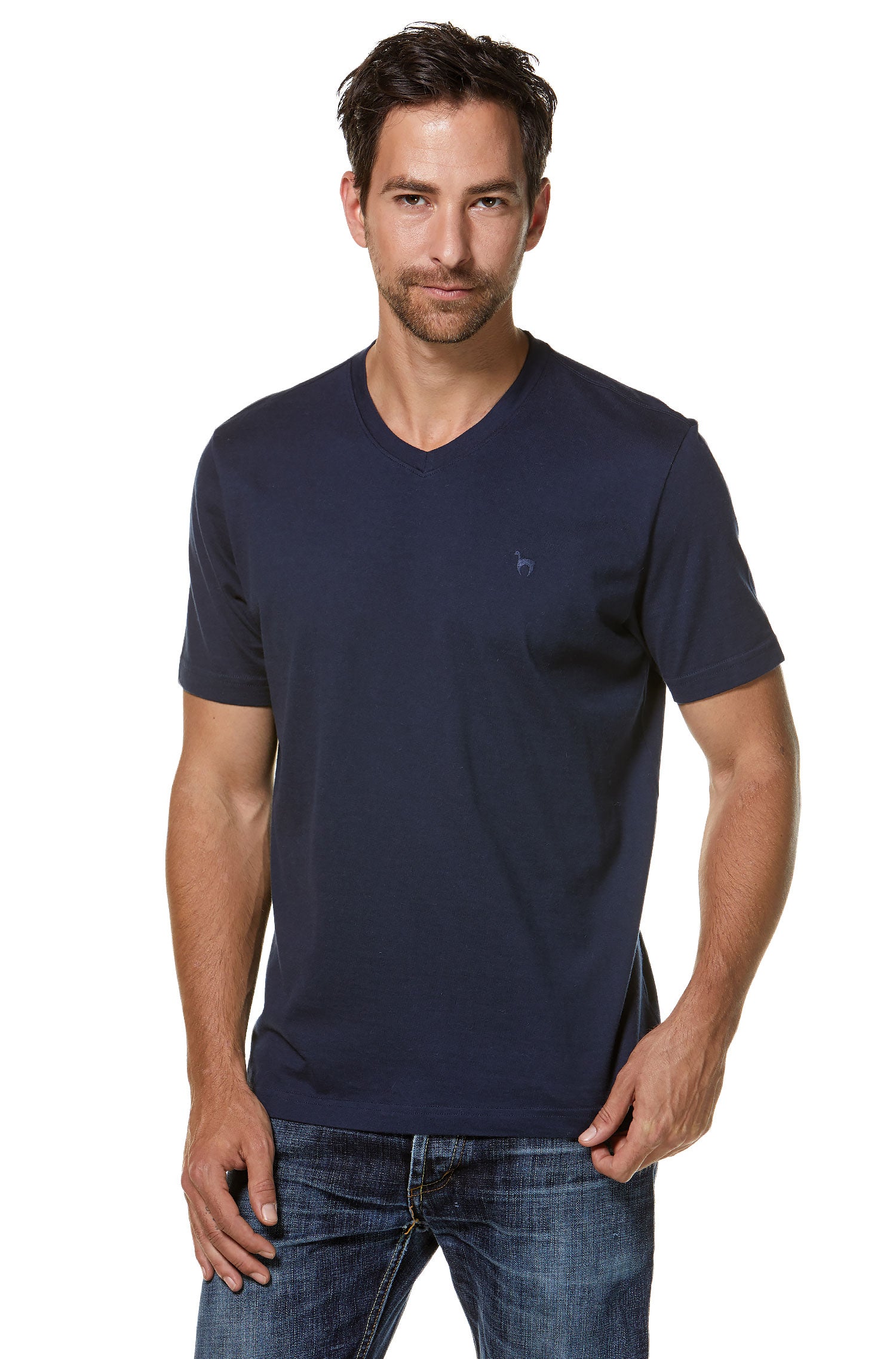 T-shirt COL V en mélange de coton alpaga royal