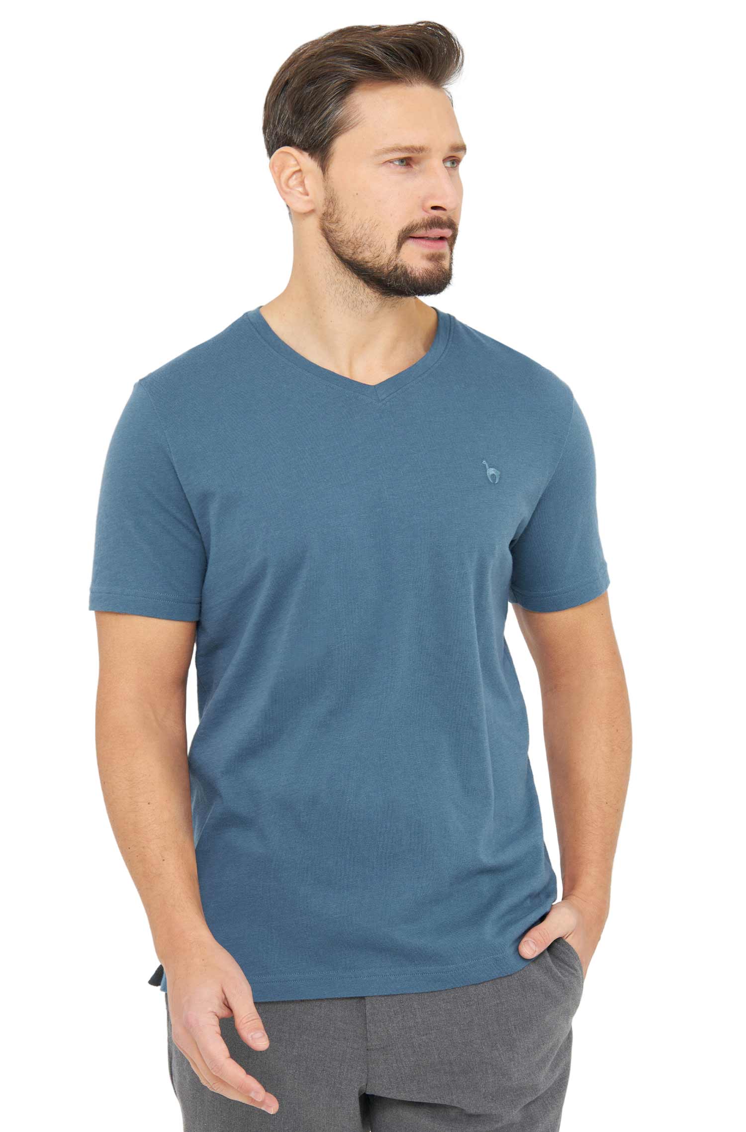 T-shirt COL V en mélange de coton alpaga royal