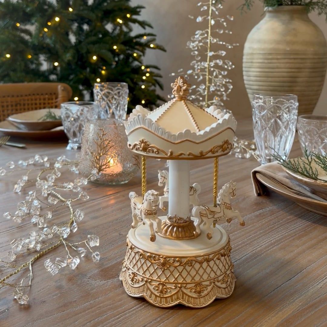 Spieluhr mit Karussell, 23 cm, antique creme