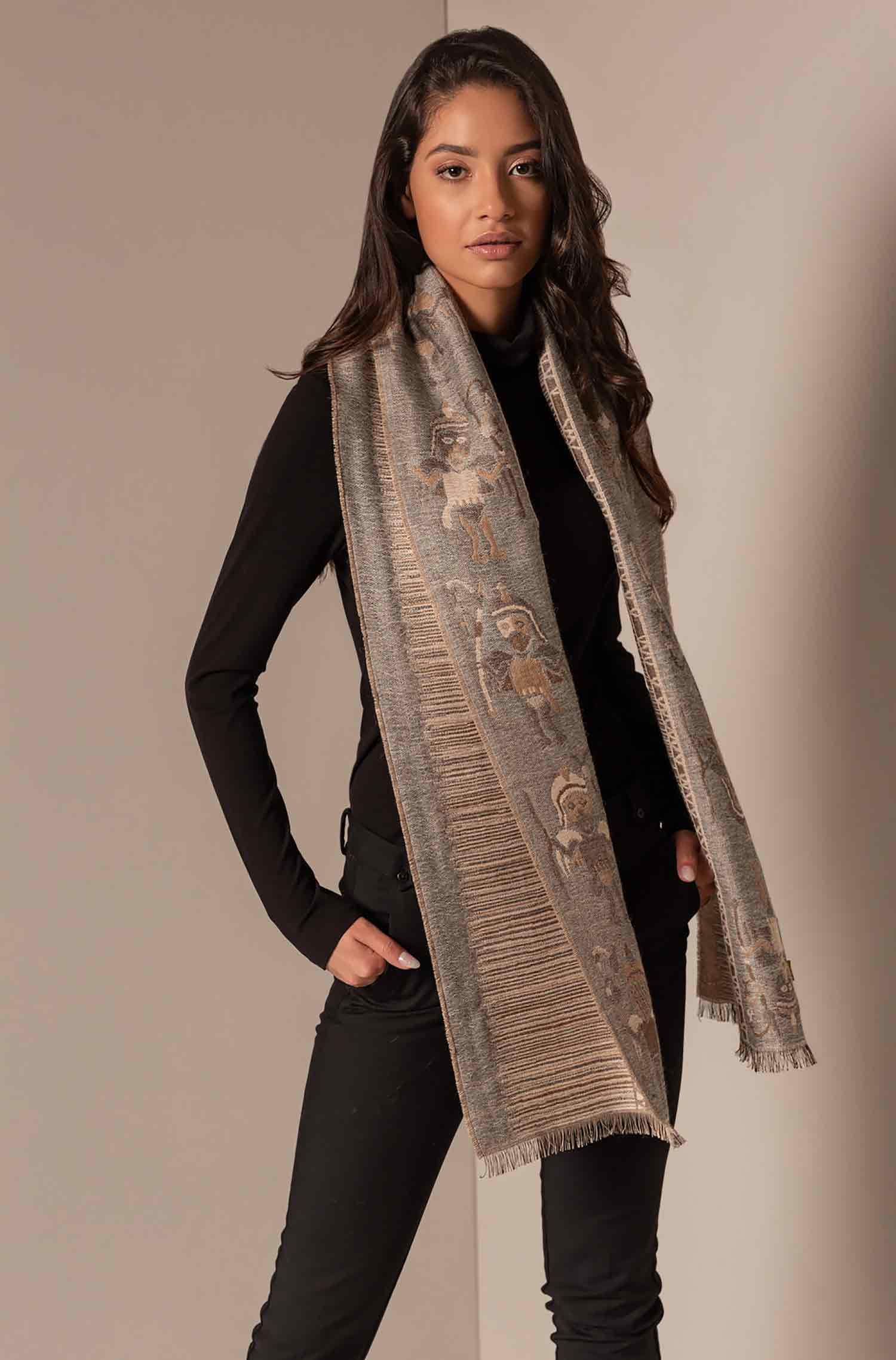 Woven scarf NAZCA-15 made of baby alpaca and silk